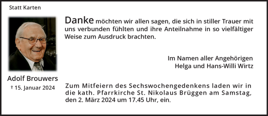 Traueranzeige von Adolf Brouwers von trauer.extra-tipp-moenchengladbach.de