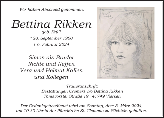 Traueranzeige von Bettina Rikken von trauer.extra-tipp-moenchengladbach.de