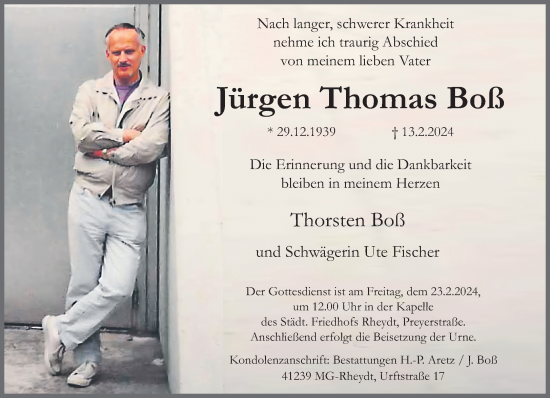 Traueranzeige von Jürgen Thomas Boß von trauer.extra-tipp-moenchengladbach.de