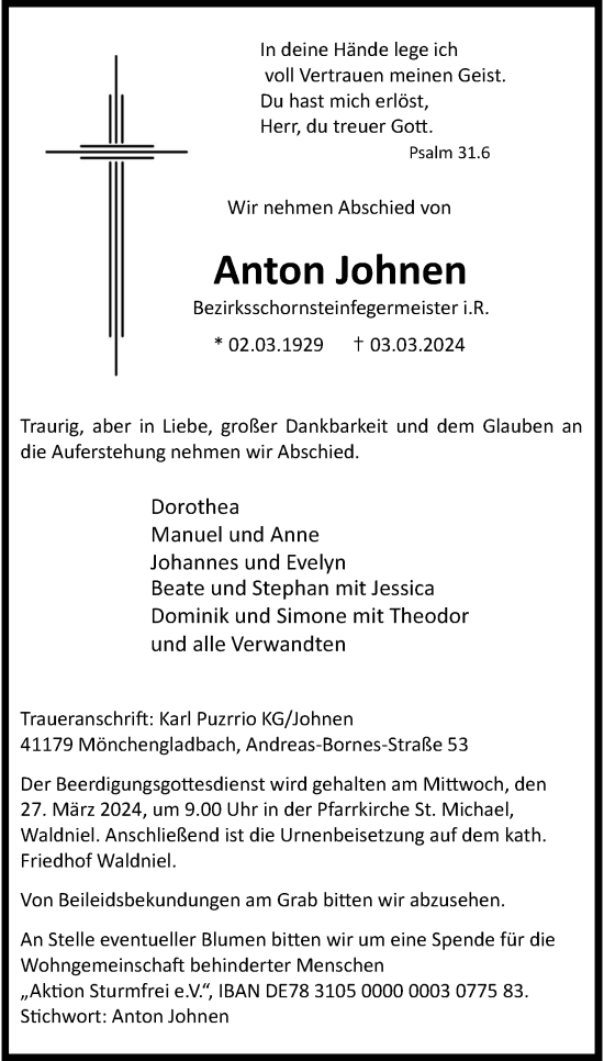 Traueranzeige von Anton Johnen von trauer.extra-tipp-moenchengladbach.de