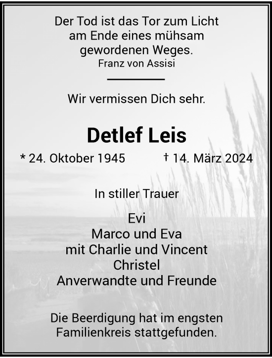 Traueranzeige von Detlef Leis von trauer.extra-tipp-moenchengladbach.de