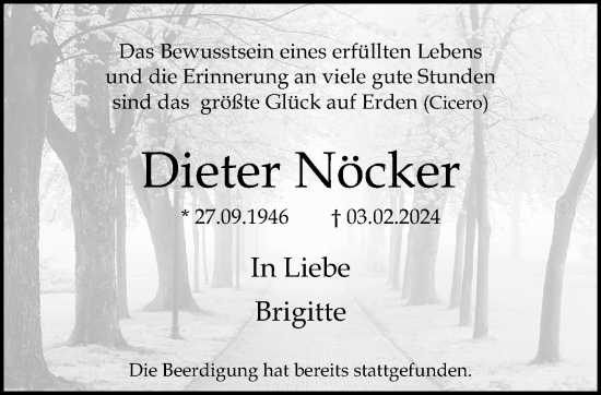 Traueranzeige von Dieter Nöcker von trauer.extra-tipp-moenchengladbach.de