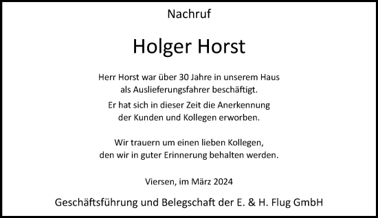 Traueranzeige von Holger Horst von trauer.extra-tipp-moenchengladbach.de