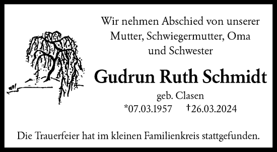 Traueranzeige von Gudrun Ruth Schmidt von trauer.wuppertaler-rundschau.de