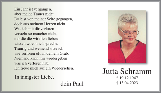 Traueranzeige von Jutta Schramm von trauer.extra-tipp-moenchengladbach.de