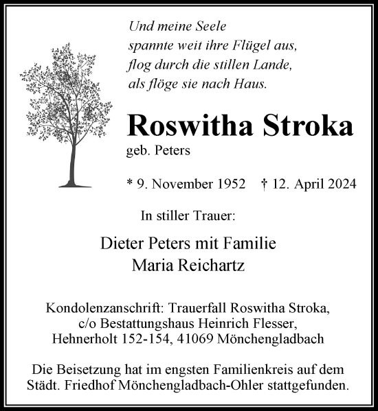 Traueranzeige von Roswitha Stroka von trauer.extra-tipp-moenchengladbach.de
