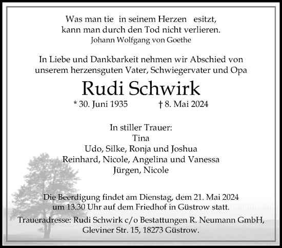 Traueranzeige von Rudi Schwirk von trauer.extra-tipp-moenchengladbach.de