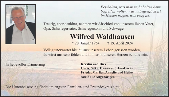 Traueranzeige von Wilfred Waldhausen von trauer.extra-tipp-moenchengladbach.de