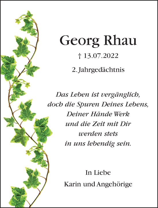 Traueranzeige von Georg Rhau von trauer.extra-tipp-moenchengladbach.de