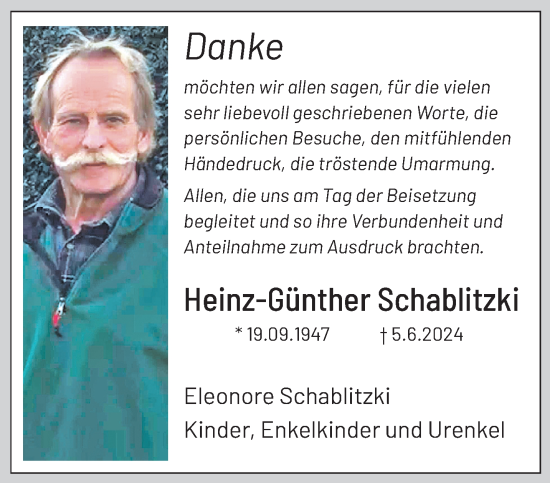 Traueranzeige von Heinz-Günther Schablitzki von trauer.extra-tipp-moenchengladbach.de