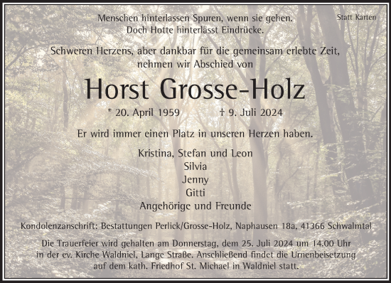 Traueranzeige von Horst Grosse-Holz von trauer.extra-tipp-moenchengladbach.de