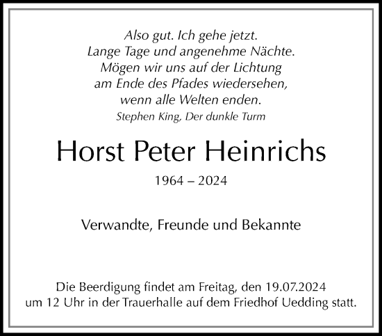 Traueranzeige von Horst Peter Heinrichs von trauer.extra-tipp-moenchengladbach.de