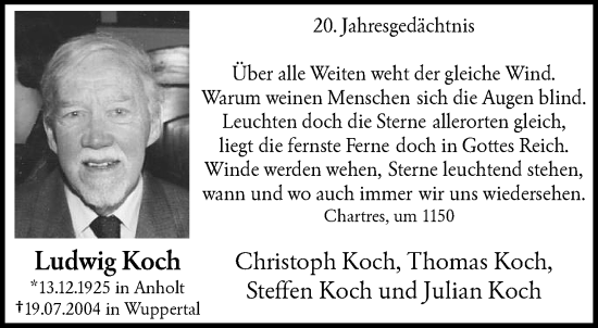 Traueranzeige von Ludwig Koch von trauer.wuppertaler-rundschau.de