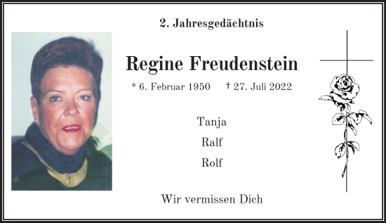 Traueranzeige von Regine Freudenstein von trauer.wuppertaler-rundschau.de