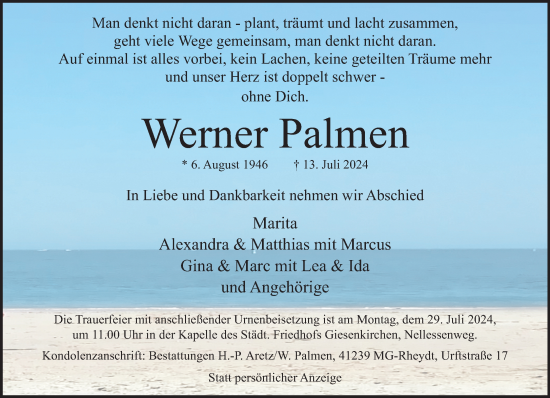 Traueranzeige von Werner Palmen von trauer.extra-tipp-moenchengladbach.de