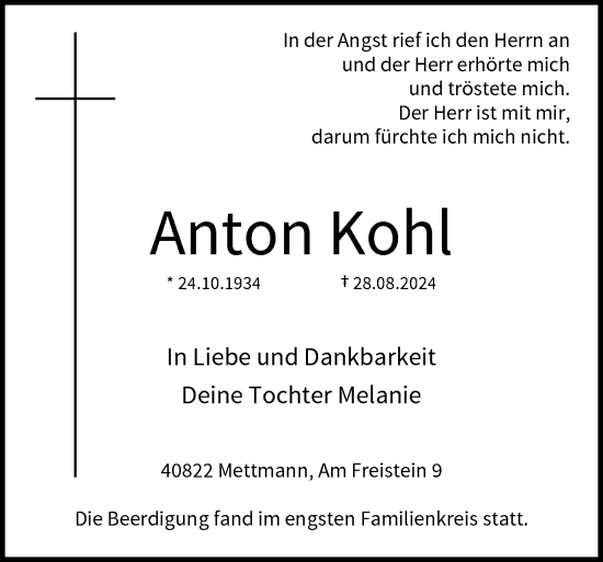 Traueranzeige von Anton Kohl von trauer.duesseldorfer-anzeiger.de