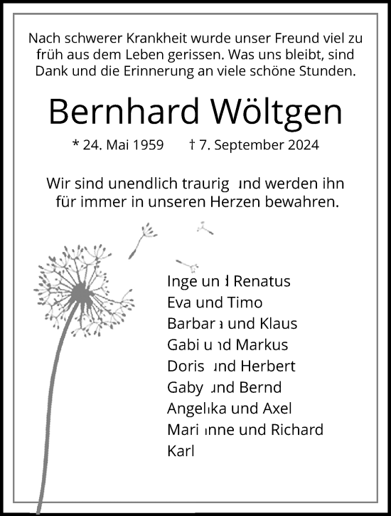 Traueranzeige von Bernhard Wöltgen von trauer.extra-tipp-moenchengladbach.de