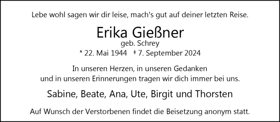 Traueranzeige von Erika Gießner von trauer.extra-tipp-moenchengladbach.de