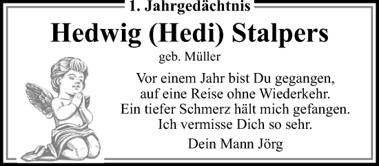 Traueranzeige von Hedwig  Stalpers von trauer.extra-tipp-moenchengladbach.de