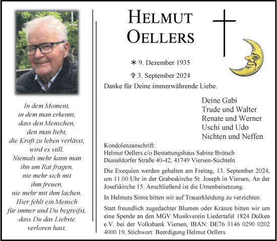 Traueranzeige von Helmut Oellers von trauer.extra-tipp-moenchengladbach.de