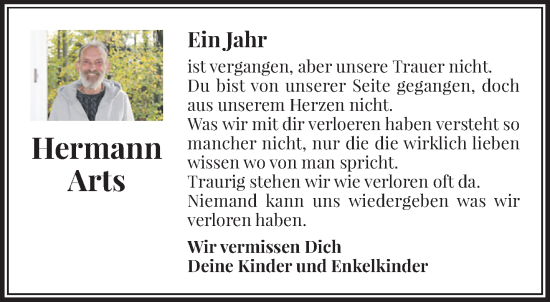 Traueranzeige von Hermann Arts von trauer.extra-tipp-moenchengladbach.de