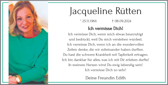 Traueranzeige von Jacqueline Rütten von trauer.extra-tipp-moenchengladbach.de