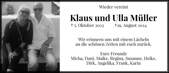 Traueranzeige von Klaus und Ulla  Müller von trauer.wuppertaler-rundschau.de