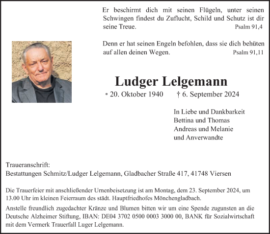 Traueranzeige von Ludger Lelgemann von trauer.extra-tipp-moenchengladbach.de