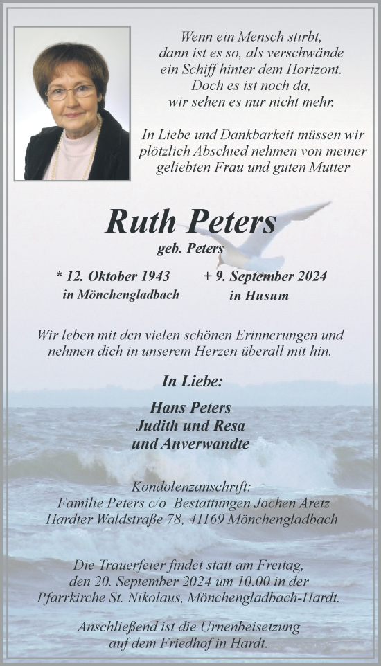 Traueranzeige von Ruth Peters von trauer.extra-tipp-moenchengladbach.de