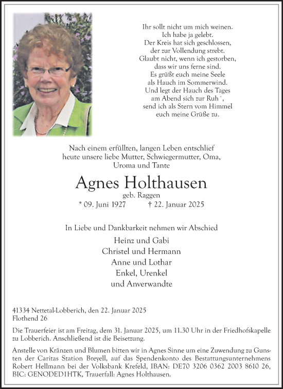 Traueranzeige von Agnes Holthausen von trauer.extra-tipp-moenchengladbach.de