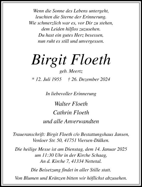 Traueranzeige von Birgit Floeth von trauer.extra-tipp-moenchengladbach.de