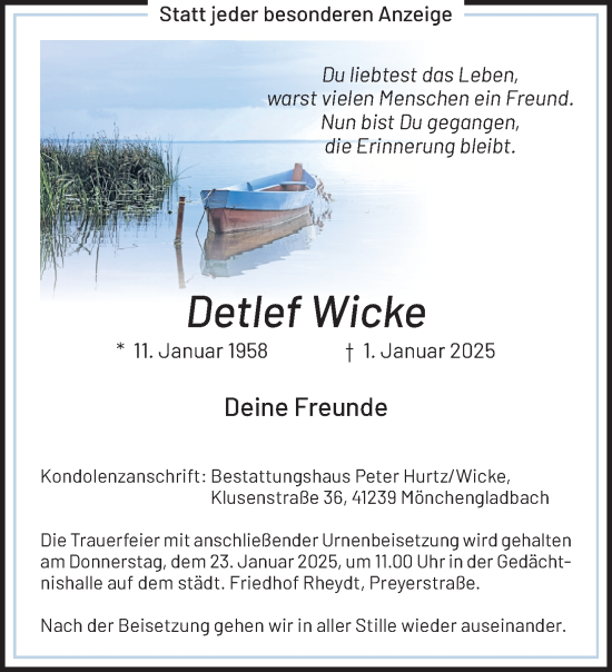 Traueranzeige von Detlef Wicke von trauer.extra-tipp-moenchengladbach.de