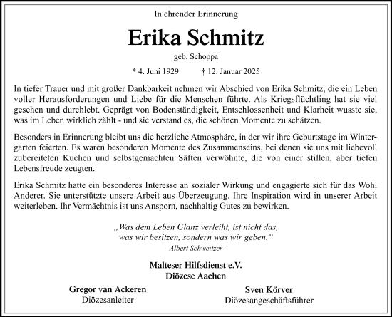 Traueranzeige von Erika Schmitz von trauer.extra-tipp-moenchengladbach.de