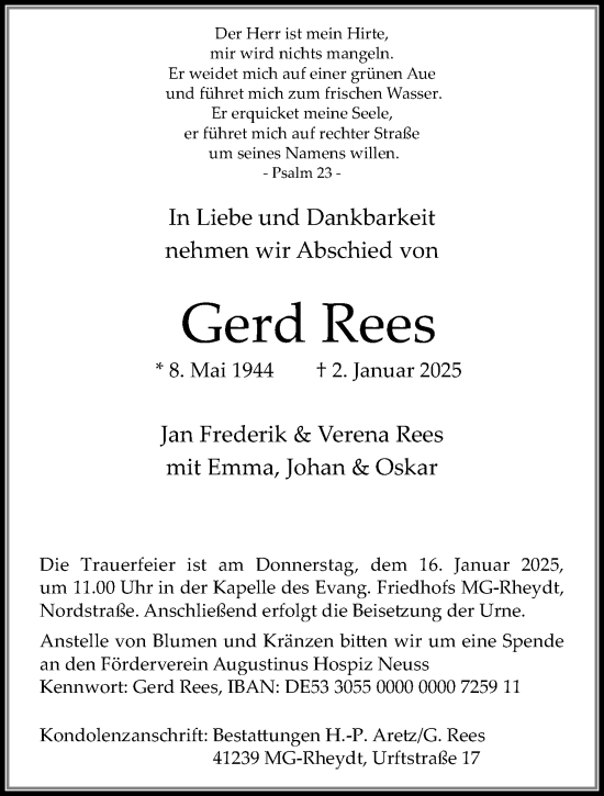 Traueranzeige von Gerd Rees von trauer.extra-tipp-moenchengladbach.de