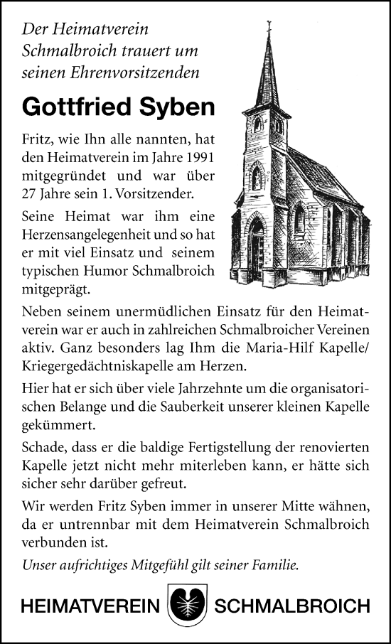 Traueranzeige von Gottfried Syben von trauer.extra-tipp-moenchengladbach.de