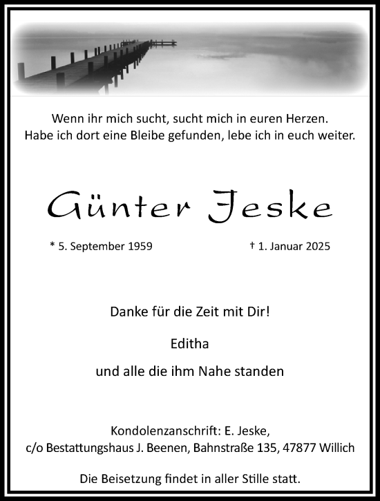 Traueranzeige von Günter Jeske von trauer.extra-tipp-moenchengladbach.de