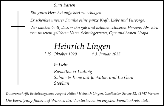 Traueranzeige von Heinrich Lingen von trauer.extra-tipp-moenchengladbach.de