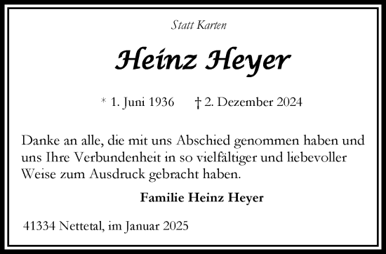 Traueranzeige von Heinz Heyer von trauer.extra-tipp-moenchengladbach.de