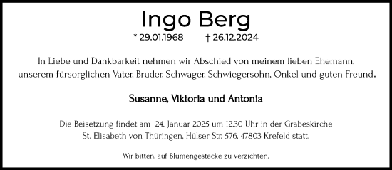 Traueranzeige von Ingo Berg von trauer.extra-tipp-moenchengladbach.de