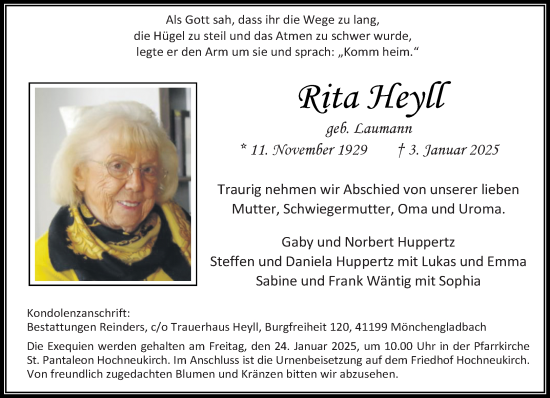 Traueranzeige von Rita Heyll von trauer.stadt-kurier.de