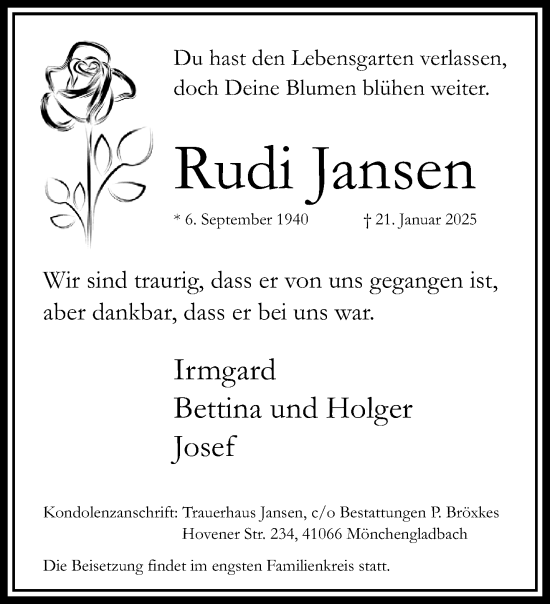 Traueranzeige von Rudi Jansen von trauer.extra-tipp-moenchengladbach.de