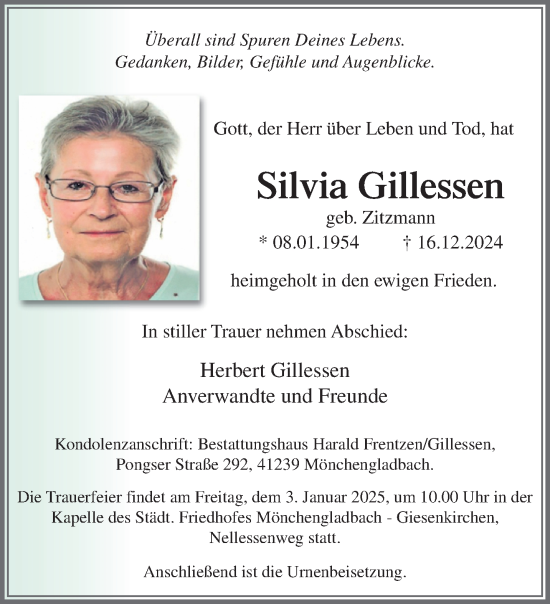 Traueranzeige von Silvia Gillessen von trauer.extra-tipp-moenchengladbach.de