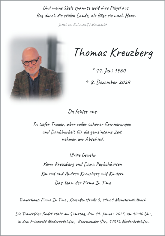 Traueranzeige von Thomas Kreuzberg von trauer.extra-tipp-moenchengladbach.de