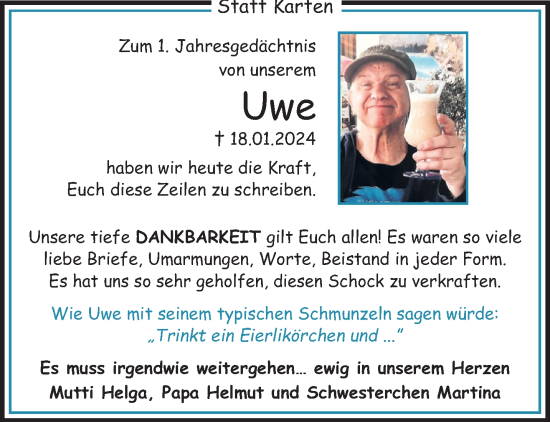 Traueranzeige von Uwe  von trauer.extra-tipp-moenchengladbach.de