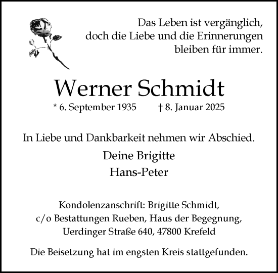 Traueranzeige von Werner Schmidt von trauer.extra-tipp-moenchengladbach.de