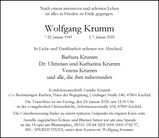 Traueranzeige von Wolfgang Krumm von trauer.extra-tipp-moenchengladbach.de