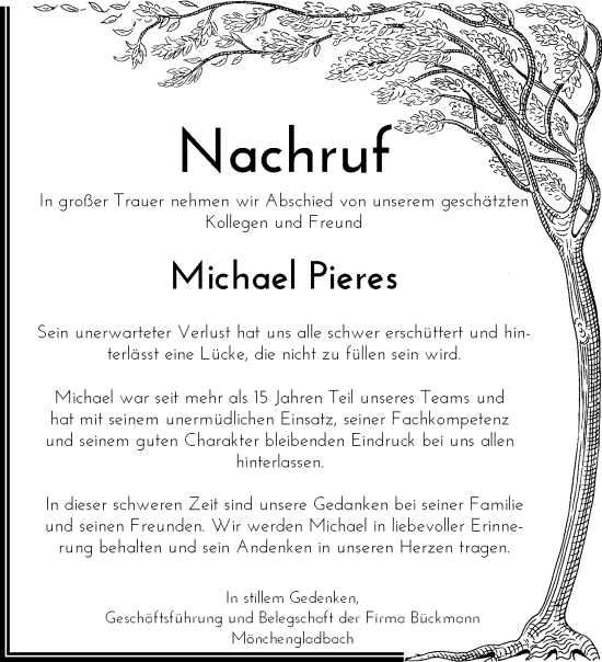 Traueranzeige von Michael Pieres von trauer.extra-tipp-moenchengladbach.de