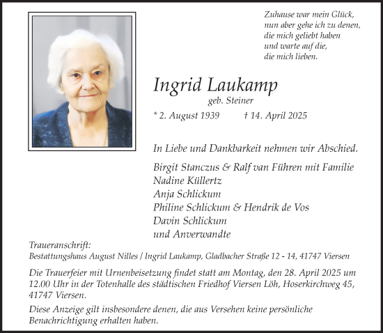 Traueranzeige von Ingrid Laukamp von trauer.extra-tipp-moenchengladbach.de