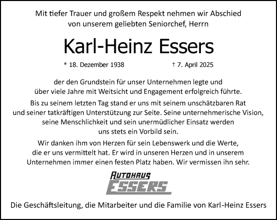 Traueranzeige von Karl-Heinz Essers von trauer.extra-tipp-moenchengladbach.de