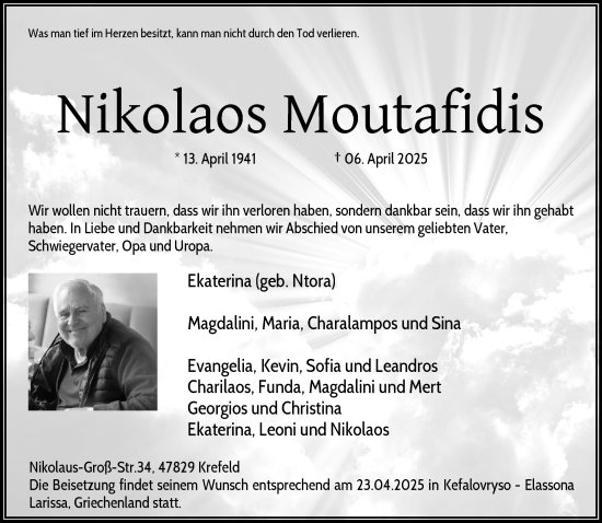 Traueranzeige von Nikolaos Moutafidis von trauer.extra-tipp-moenchengladbach.de